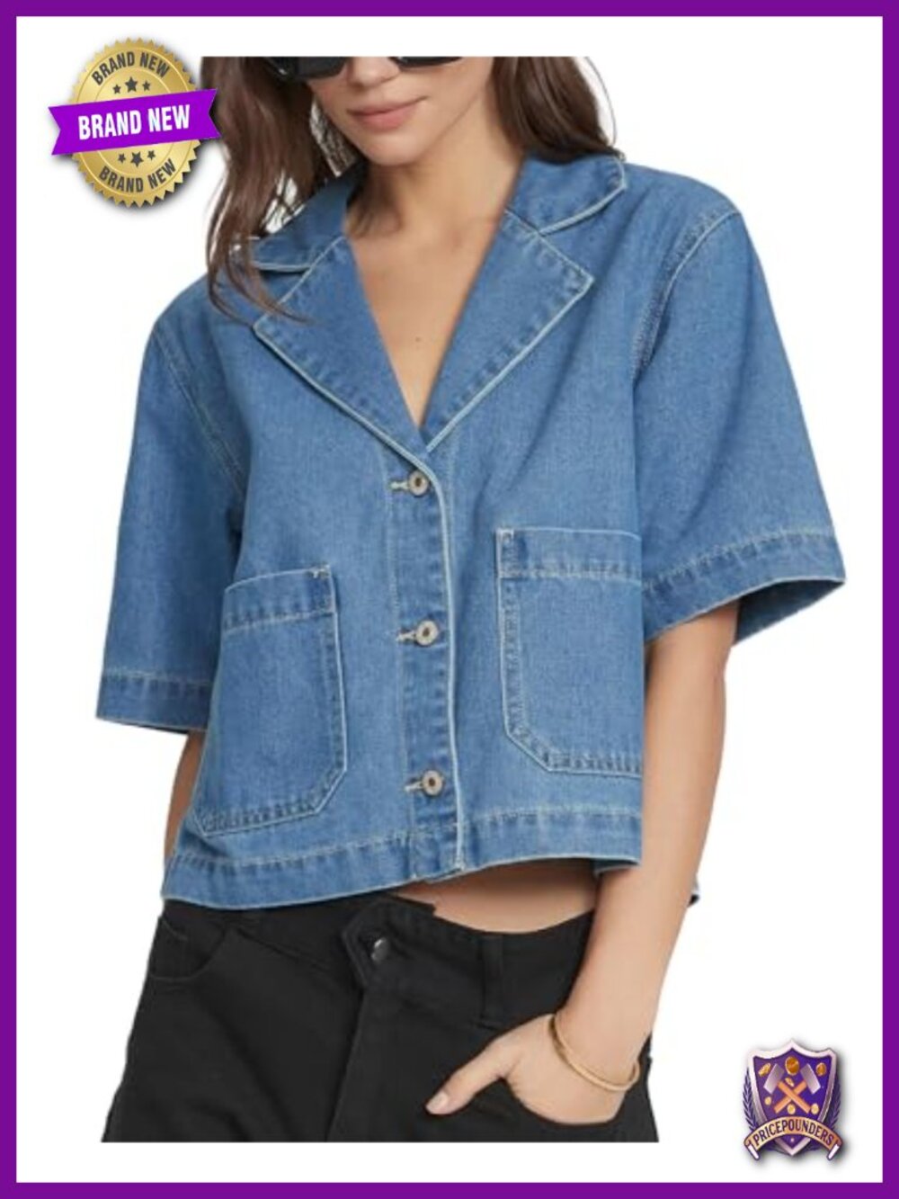 Kedera Cropped Denim Jacket Short Sleeve Boxy Jean Top